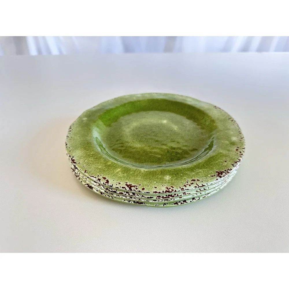 Pier 1 Carmelo Green Crackle Melamine Lunch or Salad Plates Set 4 8.75